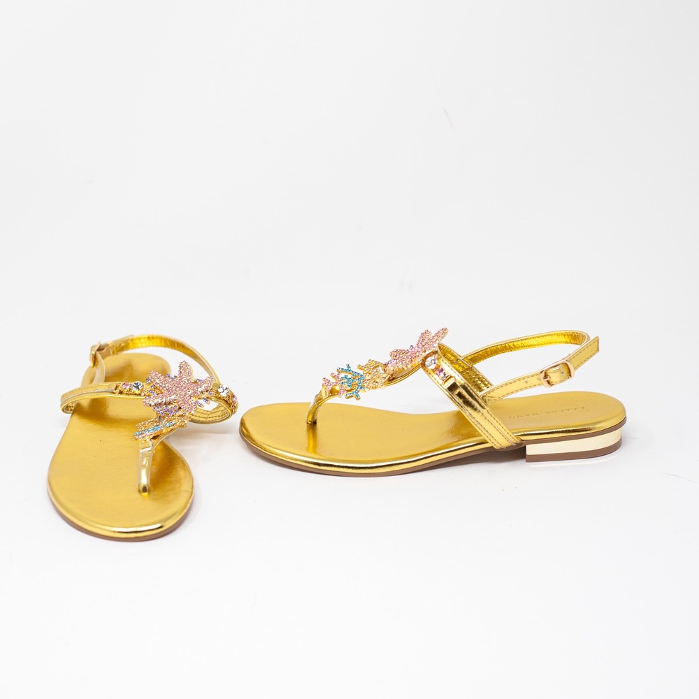 NEW Azalea Wang Nautia Faux Vegan Leather Sea Shell Coral Rhinestone Sandal Shoe